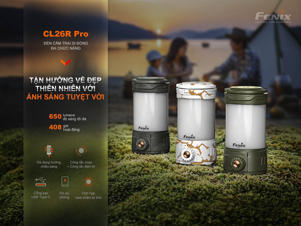 Đèn pin cắm trại dã ngoại Fenix CL26R Pro
