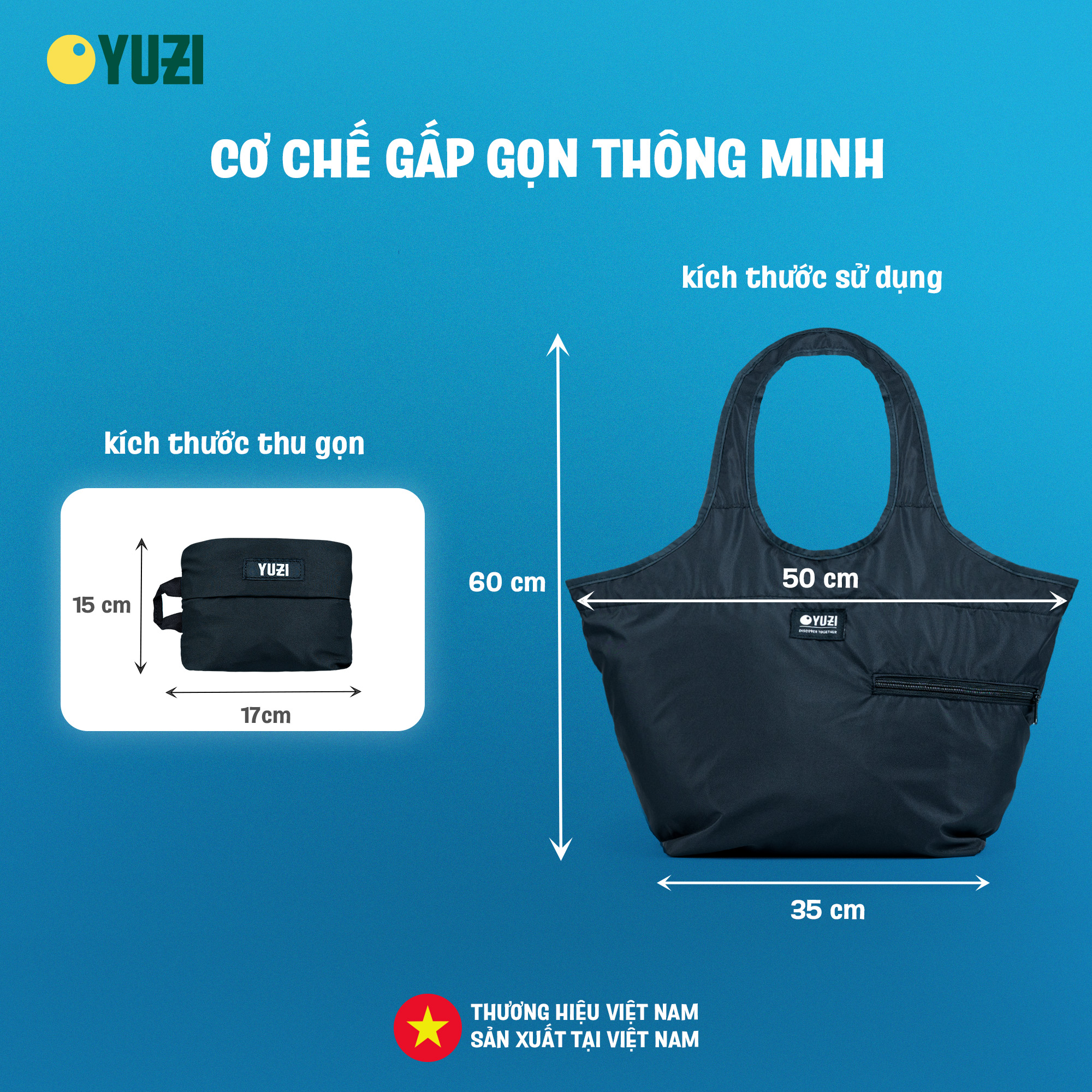 Túi tote gấp gọn Yuzi HandyTote sử dụng hàng ngày, du lịch, đi chợ